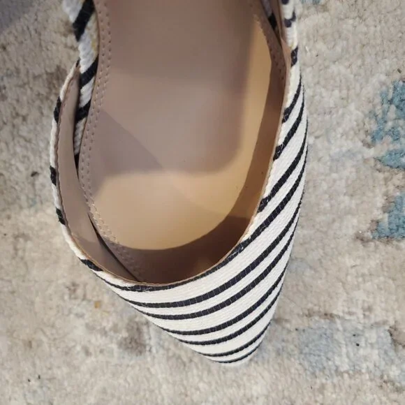 Kelly & Katie Womens Fassi Shoe Pointed Toe Ivory Black Stripes Wedge Heels - Picture 7 of 10